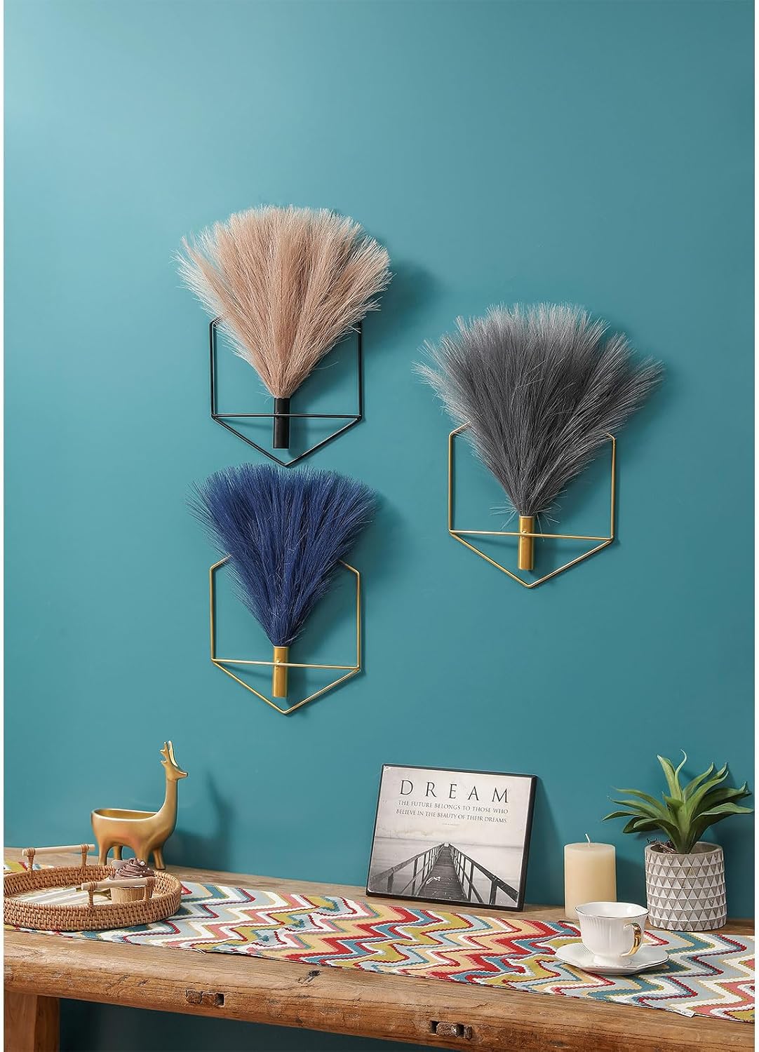 Pretty Jolly Boho Hexagonal Wall Decor Metal Hanging Pampas Display