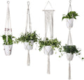Flexzion Macrame Plant Hangers, 4 Pack, Off-White Cotton Rope, 4 Lengths