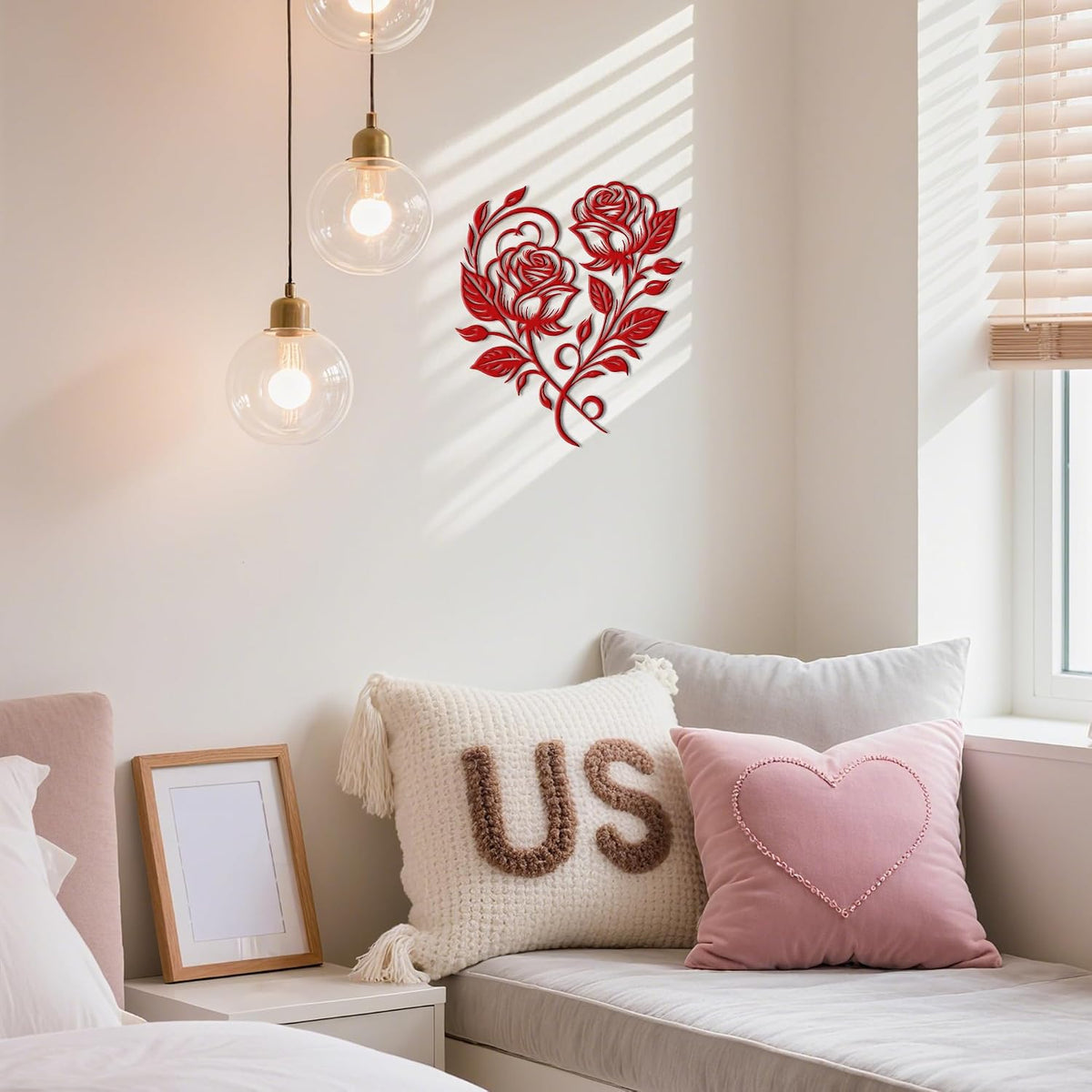 Heart Wall Decor with Metal Roses, Red Metal Flowers,12.6x11 Inch