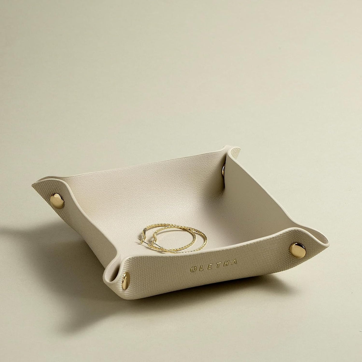 OLETHA Foldable Valet Tray, Travel Essentials, Canvas Grain, Greige