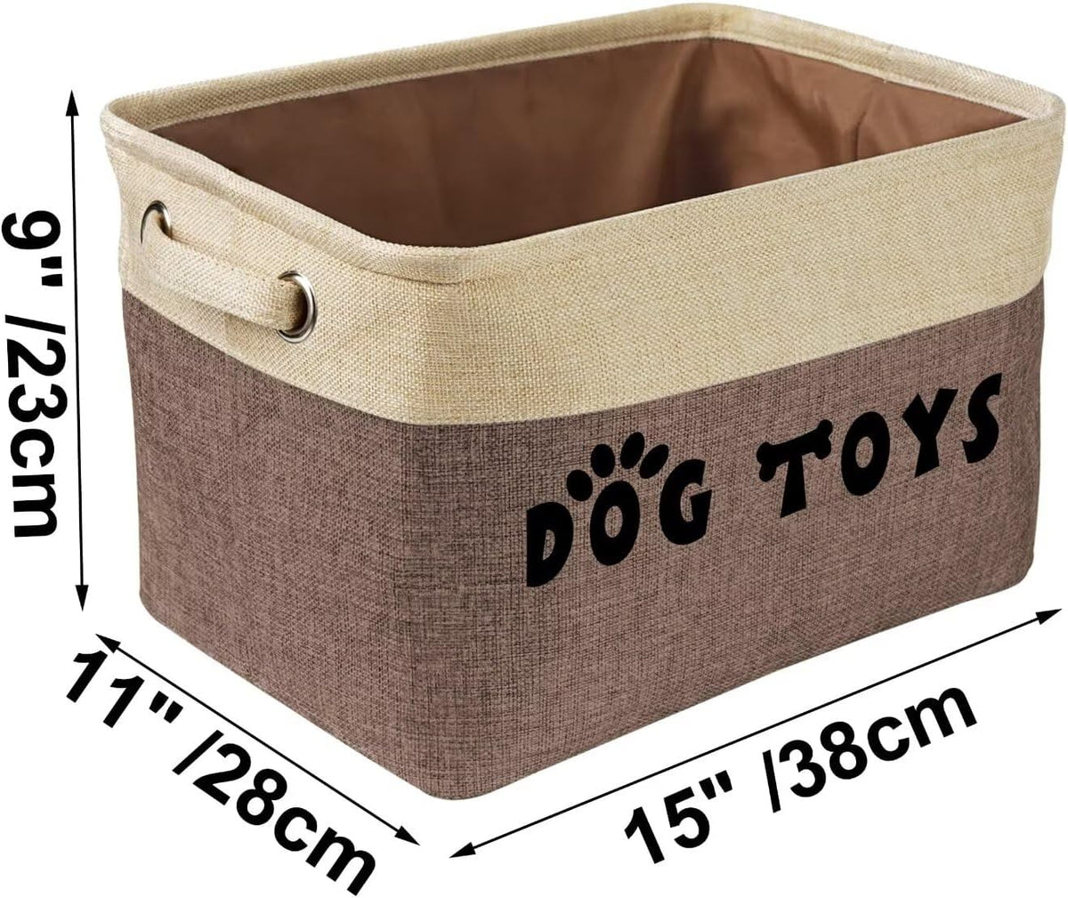 PET ARTIST Dog Toy Basket, Large Collapsible, Brown-1, M: 15"x11"x9"