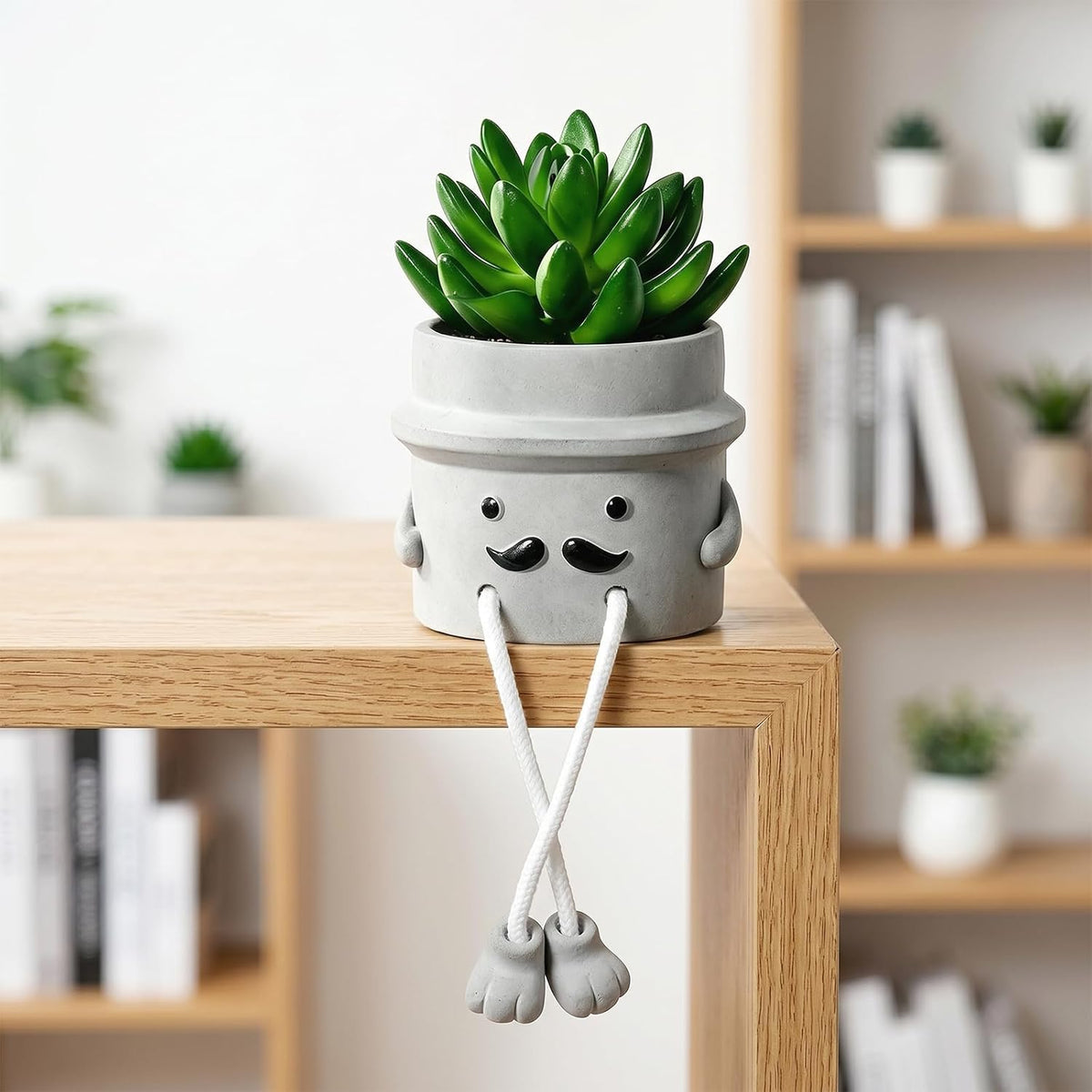 Fake Plant with Gray Flower Pot Artificial Succulents Plant for Indoor Bathroom Desk Office Windowsill Kitchen Live Faux Plant Decor Accessories 1PC