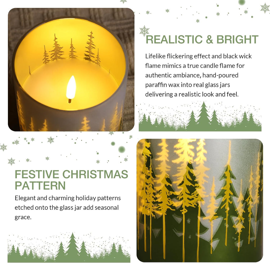 Eywamage Gold Green Christmas Tree Glass Flameless Candles with Remote