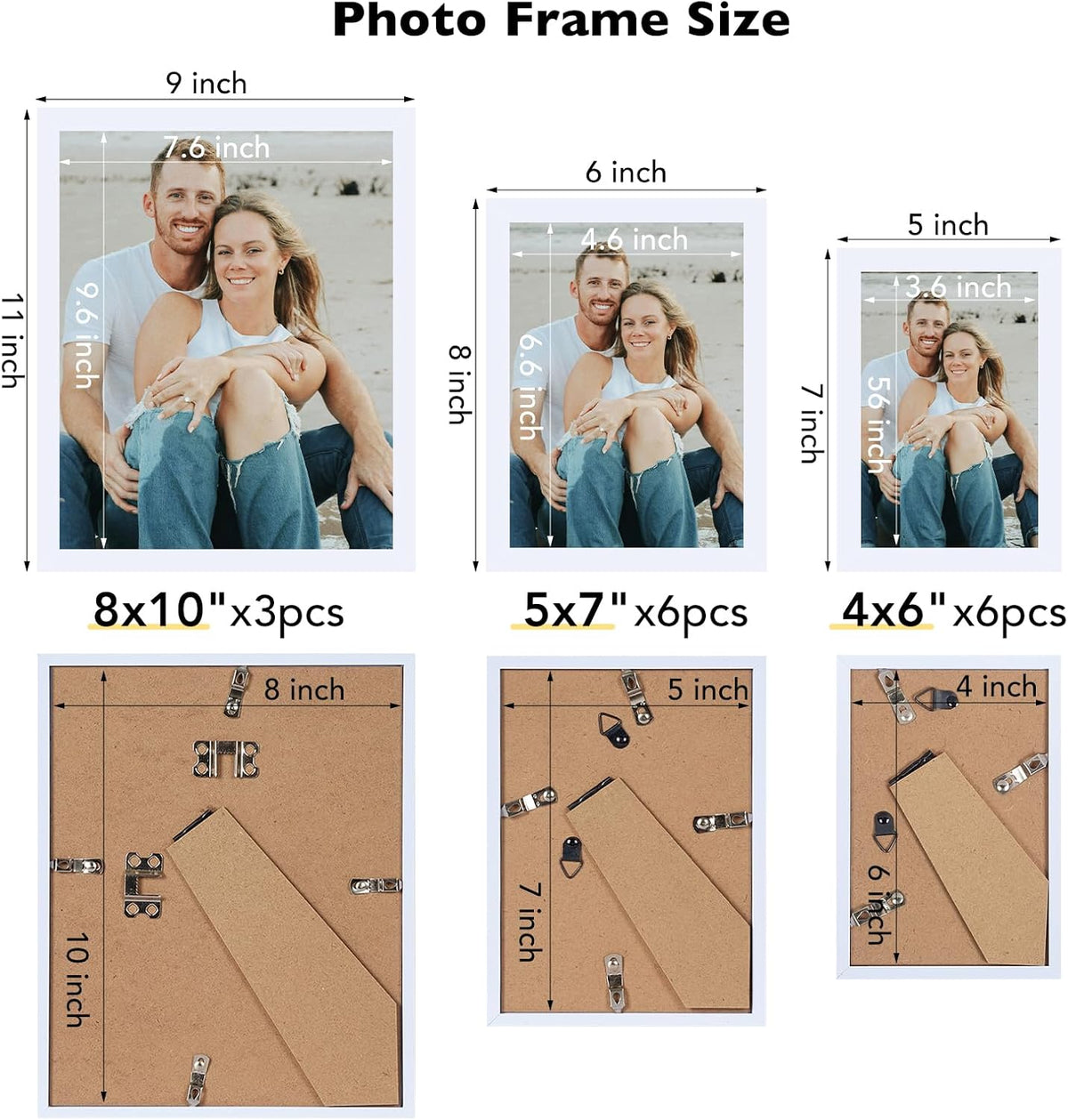 JCJMY 15 Pack Picture Frames Collage Wall Decor for Wall Hanging or Tabletop, Gallery Wall Frame Set for Family, Multi Sizes Photo Frames Collage Including 3Pcs 8x10, 6Pcs 5x7, 6Pcs 4x6, White