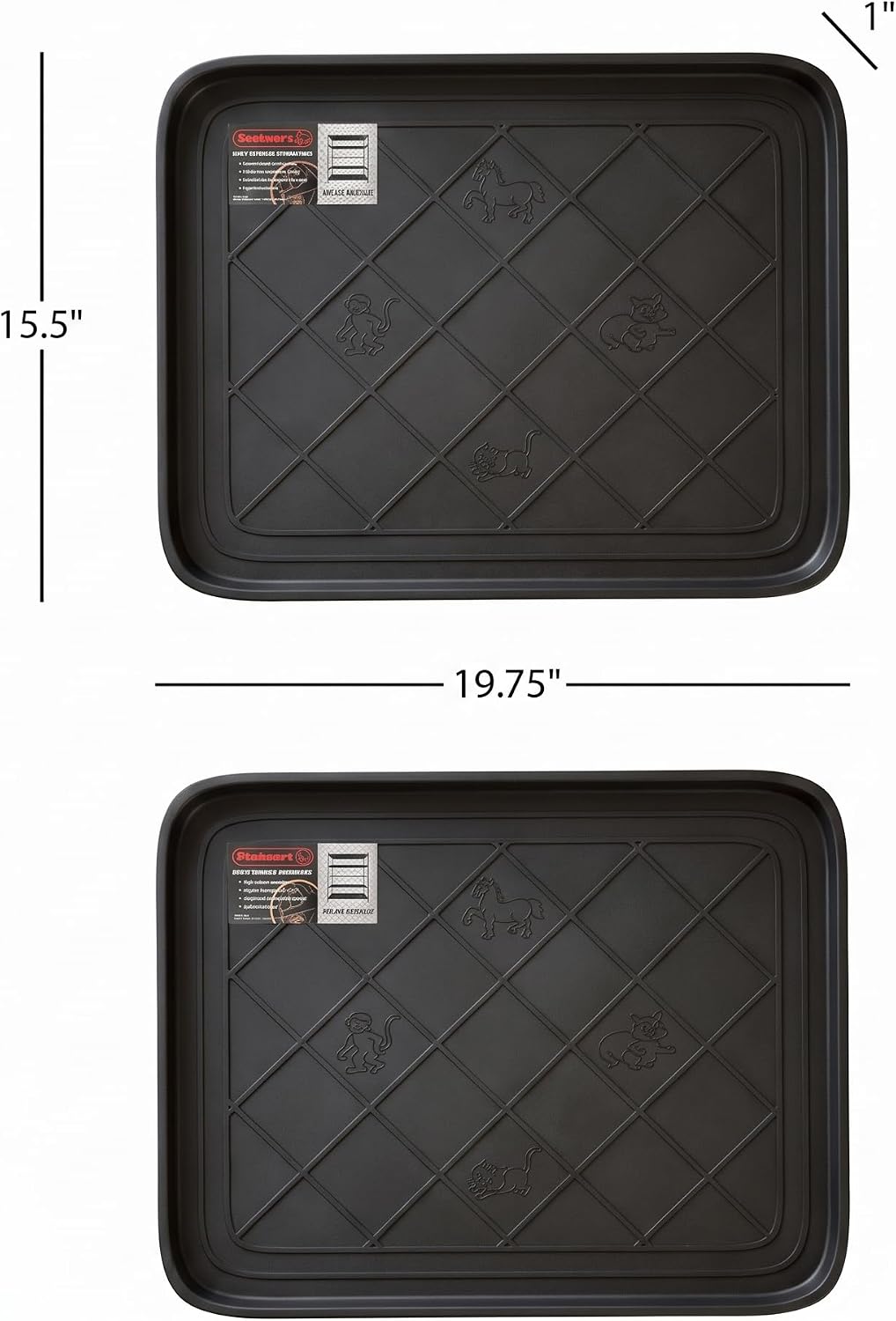 Stalwart Indoor Outdoor Boot Trays, Black, 19.75" x 15.5", 2-Pack