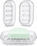 OTHIX 3 Pack Clear Plastic Soap Dish for Bar Soap, Bar Soap Holder Tray with Raised Ridges for Shower | Bathroom | Kitchen Sink |Dry Fast| Easy to Clean (Clear)