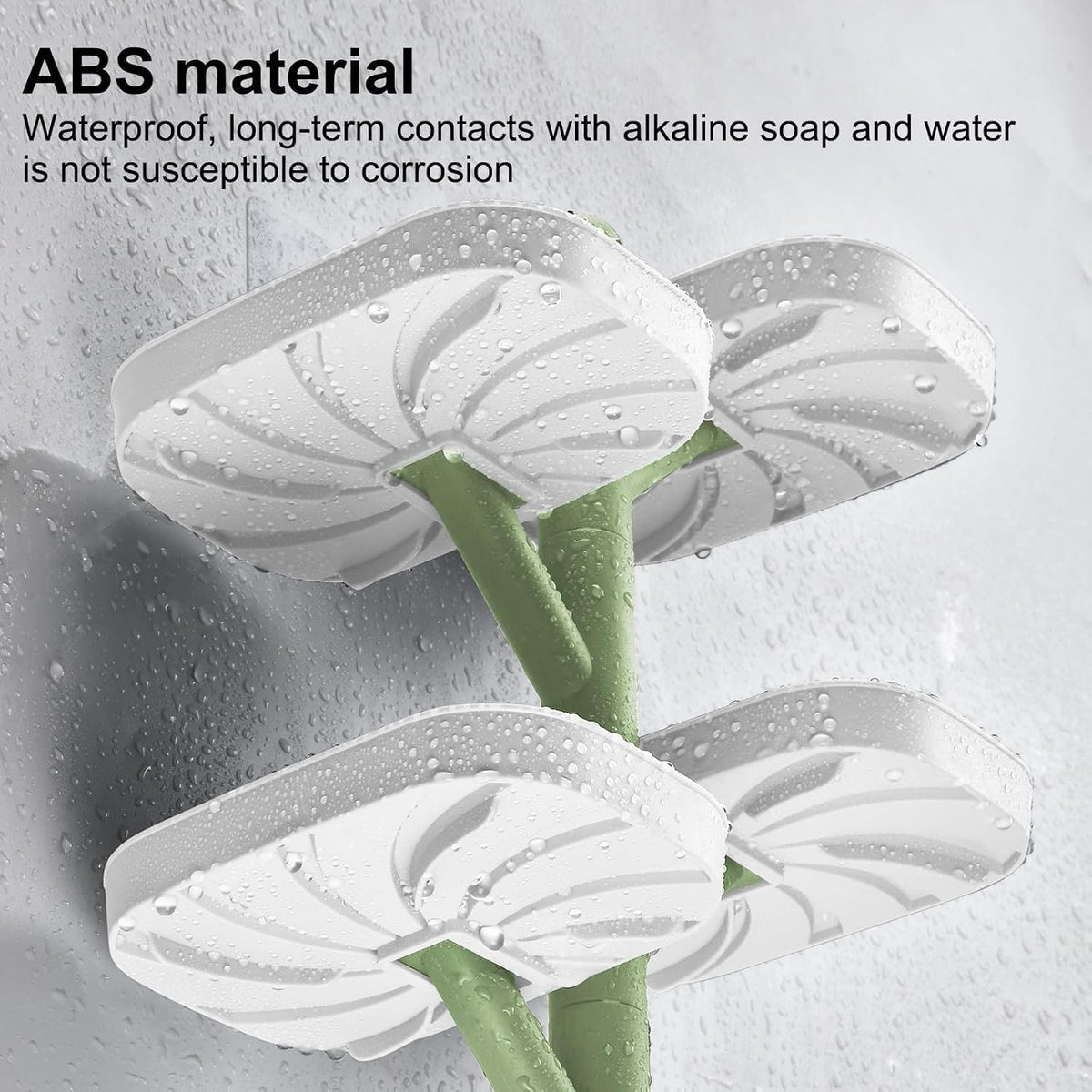 Soap Holder Four Layer Wall Mounted NO-Drilling Rotatable Self-draining Removable Soap Dish for Shower Bathroom Tray,Self Draining Sponge Holder,Razor Holder（White/Green）