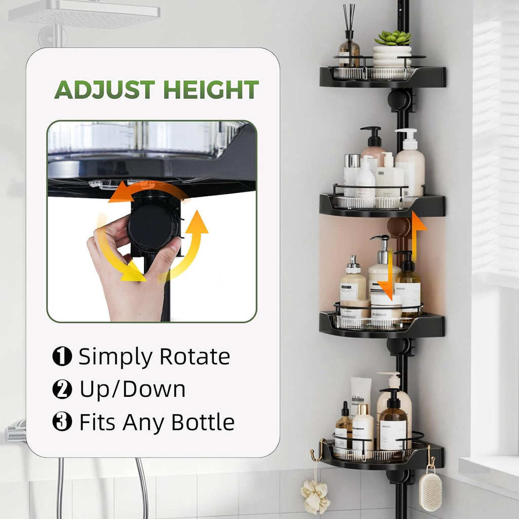 360°Rotating Corner Shower Caddy Organizer Tension Pole,Black