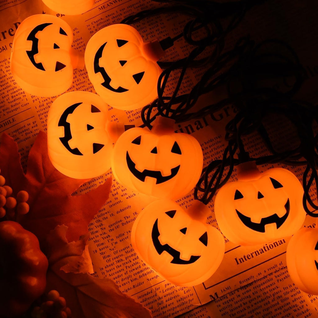 Halloween String Lights - LED Jack O Lantern Lights with Cute Spooky Smiling, 8.5Ft LED Pumpkin Lights Outdoor Plug in for Fall Halloween Decorations Indoor Outdoor Home Mantel Party Decor, 0.07W