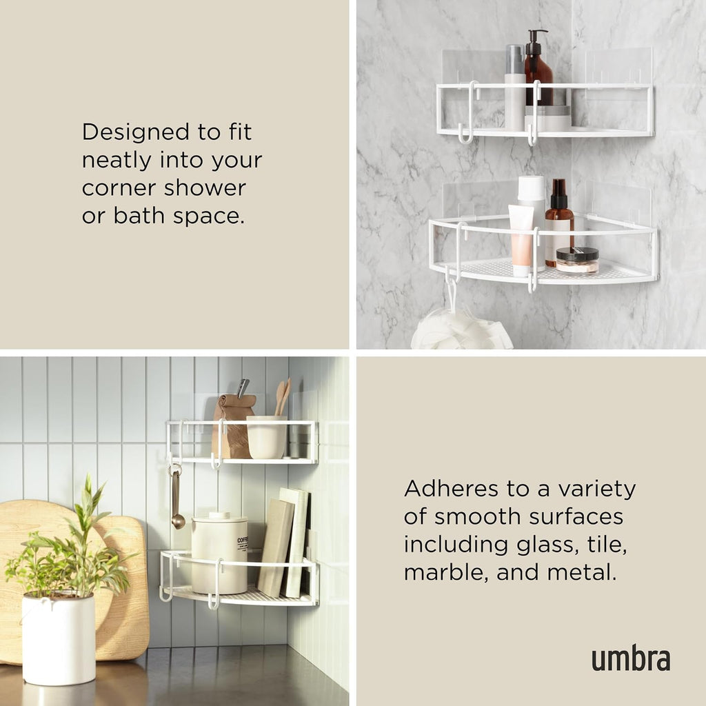 Umbra Cubiko Shower Caddy, Metal Corner Shelf with Adhesive, White