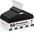 HOUSE DAY Black Plastic Hangers 50 Pack - Ultra-Thin Heavy Duty Non-Velvet