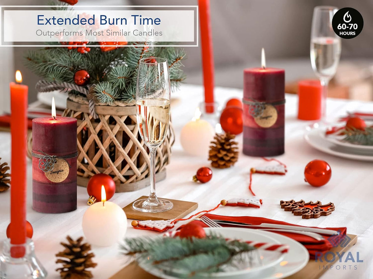 Royal Imports Christmas Candles 6" Red Sangria Ombre Pillar Candles 6PCS