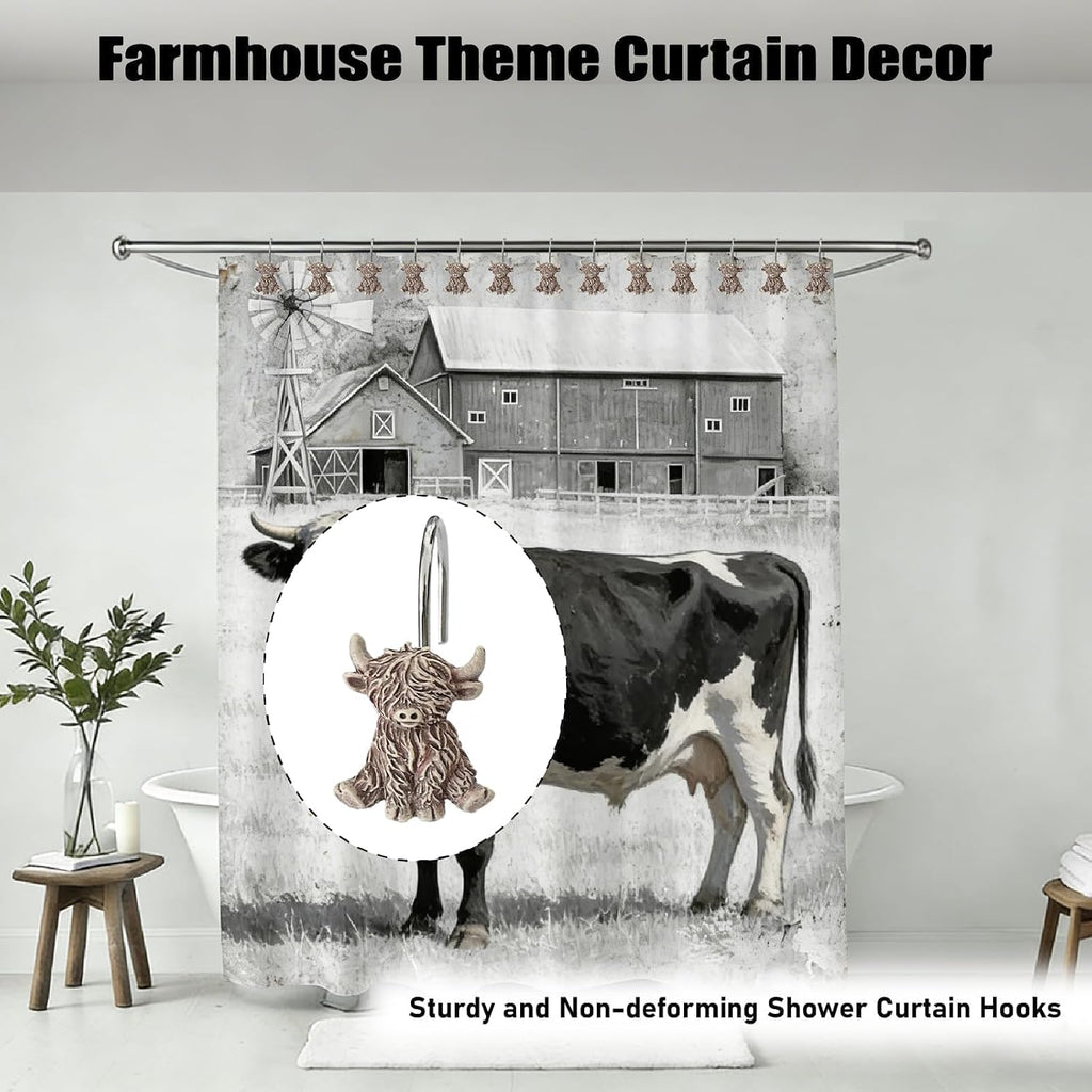 12 Pcs Highland Cow Shower Curtain Hooks for Western Rustic Bathroom Decor