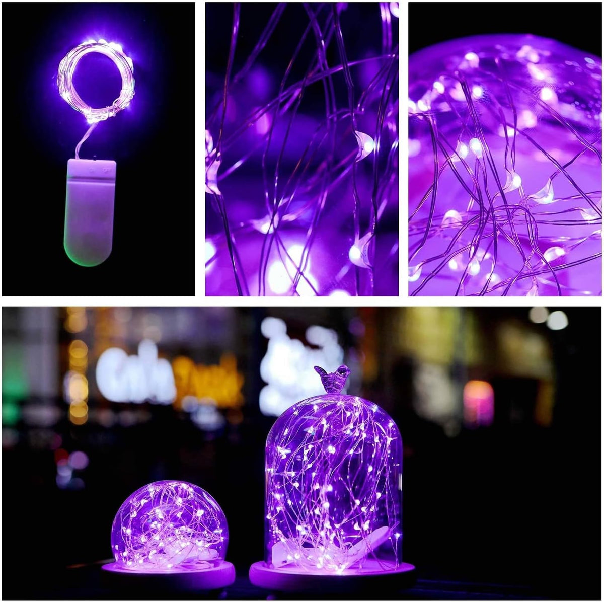 VOOKRY 8 Pack 30 Led Fairy Lights Battery Operated String Lights - 10 ft Purple Waterproof Silver Wire Starry Firefly Moon Lights for DIY Wedding Party Table Centerpieces Bedroom Halloween Christmas