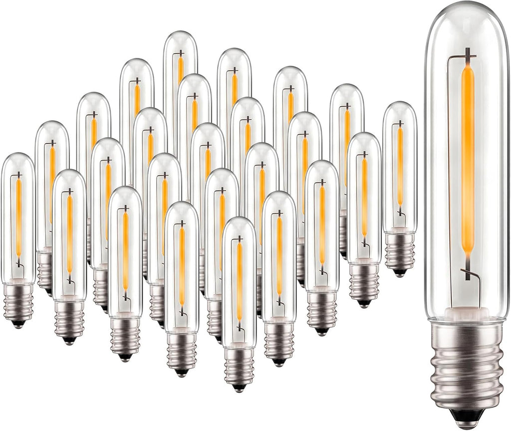 25 Pack E12 LED T13 Replacement Bulbs, 0.6W Dimmable Waterproof Candelabra Base Bulbs, 2700K Warm White, for S14 G40 C7 String Lights, Chandeliers, Outdoor Patio & Night Lights