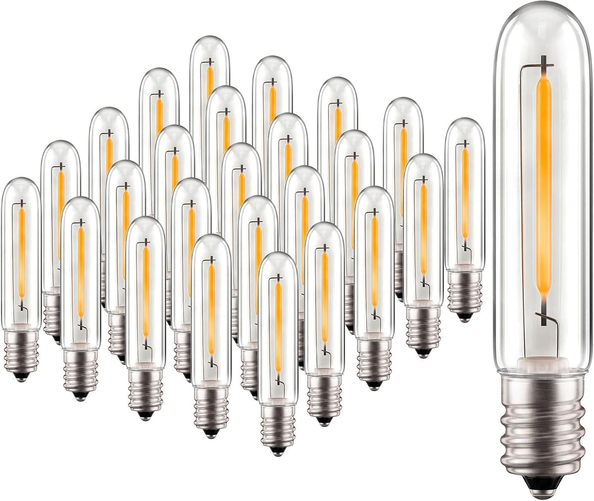 25 Pack E12 LED T13 Replacement Bulbs, 0.6W Dimmable Waterproof Candelabra Base Bulbs, 2700K Warm White, for S14 G40 C7 String Lights, Chandeliers, Outdoor Patio & Night Lights