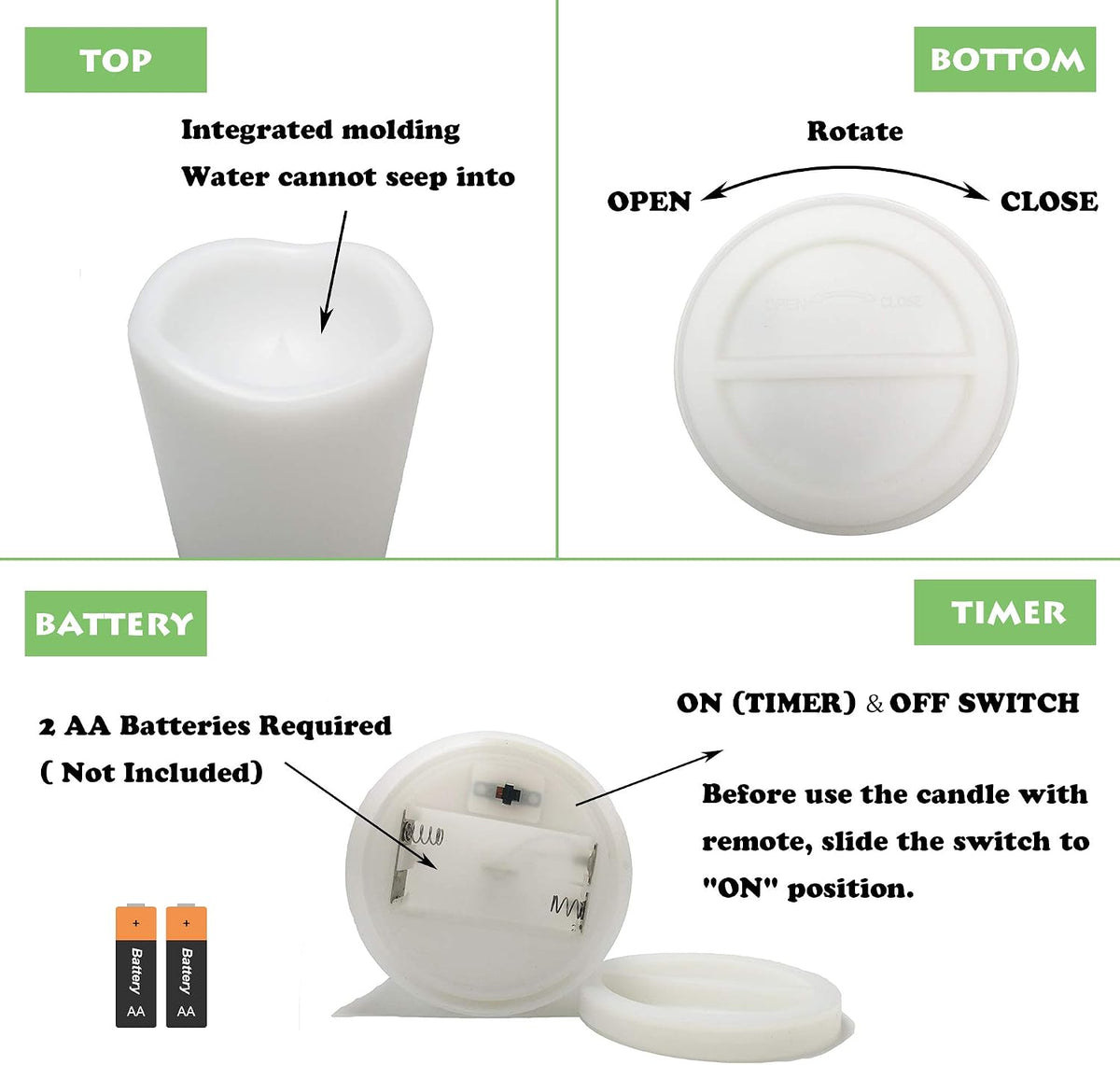 1 Pack Outdoor LED Flameless Pillar Candle with Remote and Timer, 3” x 6”