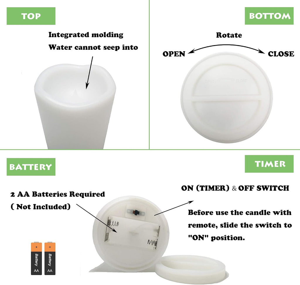 1 Pack Outdoor LED Flameless Pillar Candle with Remote and Timer, 3” x 7”
