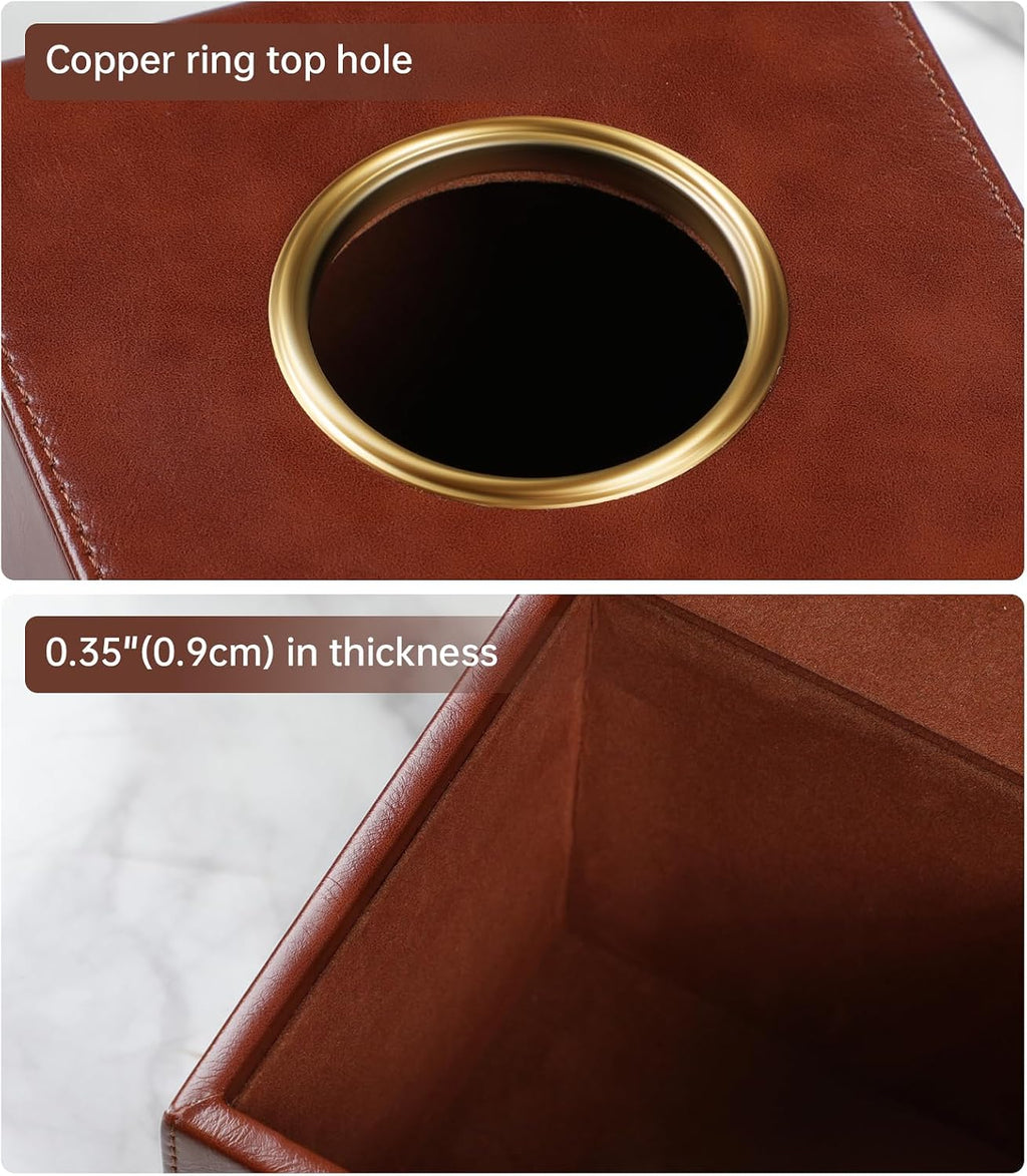 Square Tissue Box Cover with Magnetic Closure, Brown