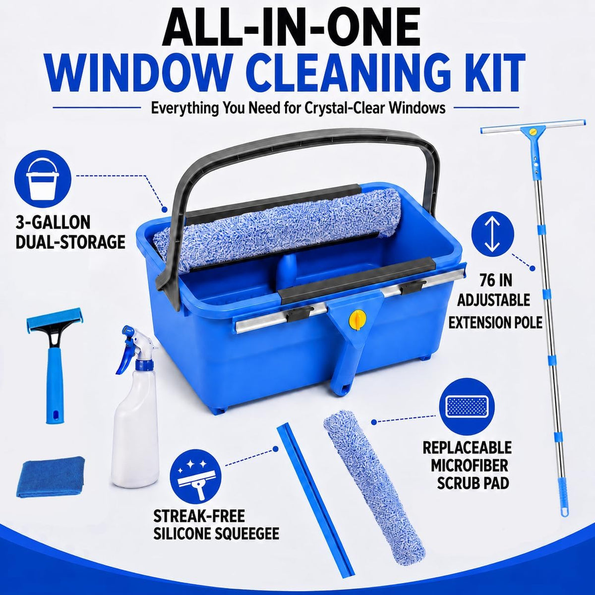 Professional Window Cleaning Kit with 3 Gallon Bucket