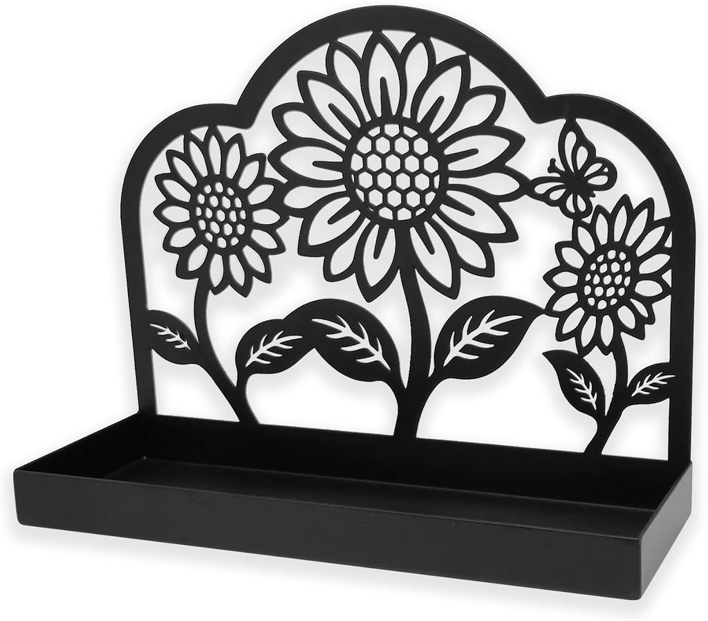 Sunflower Vanity Tray for Bathroom Countertop, Metal, 9" x 3.1", Black