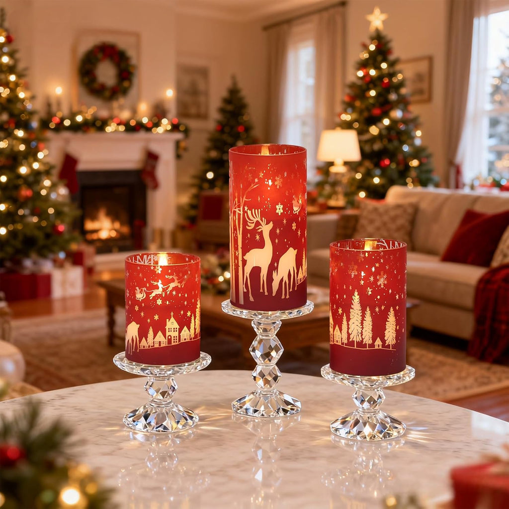 Red Christmas Flameless Candles Battery Operated with Remote Timer