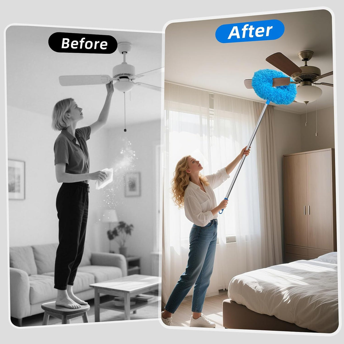 DRQ Ceiling Fan Cleaner Duster with 13-81 in Extension Pole, Blue, 2 Pack