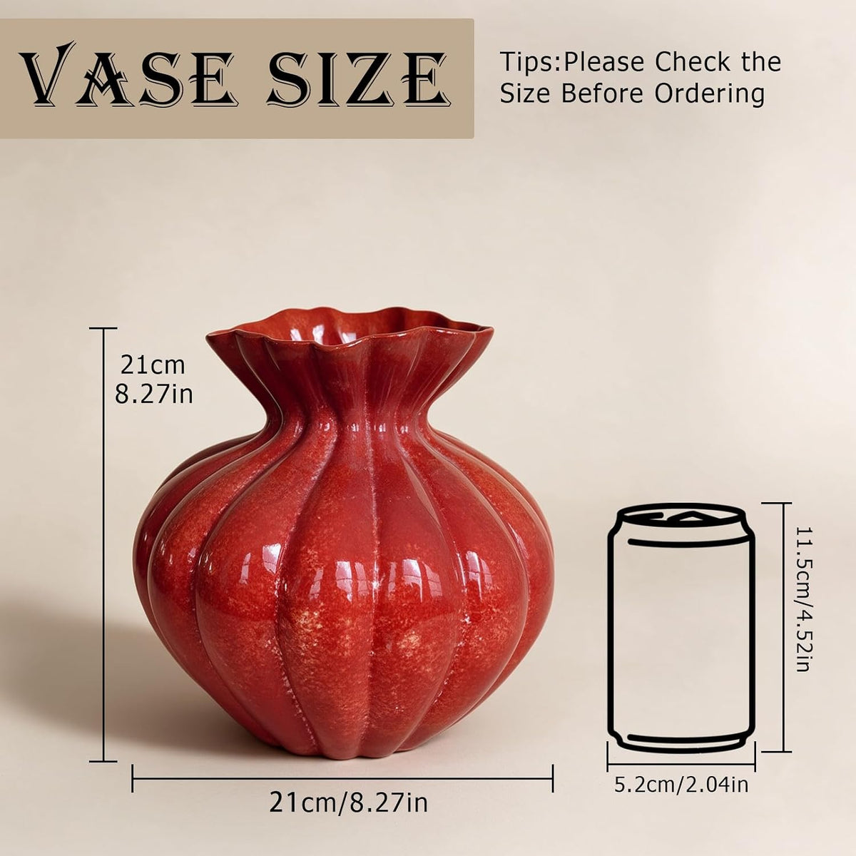 Ceramic Vase, Modern Boho Flower Vase for Home Decor, Unique Vase for Farmhouse Living Room Cabinet Table Centerpieces Wedding Decorations (Extra-Wide-Orange Red)
