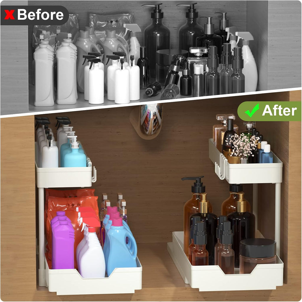 L-Shape Under Sink Organizer 2-Tier Storage Bathroom 2PC