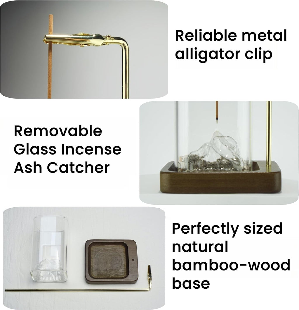 Bamboo-Wood Incense Holder for Sticks, Anti-Ash Flying Burner with 40 Incense Sticks & Removable Glass Ash Catcher, Home Decor for Meditation Yoga Spa (1)