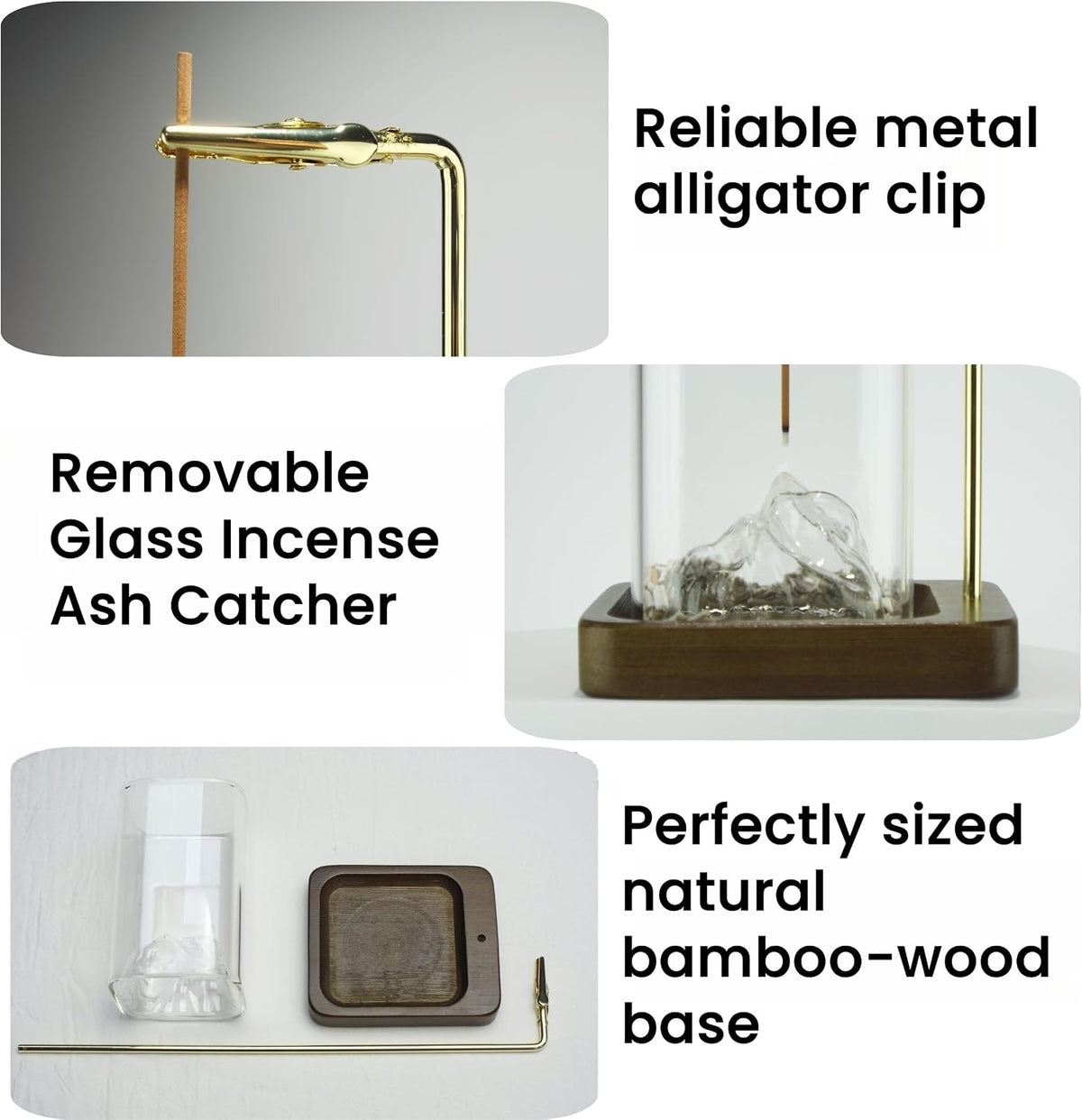 Bamboo-Wood Incense Holder for Sticks, Anti-Ash Flying Burner with 40 Incense Sticks & Removable Glass Ash Catcher, Home Decor for Meditation Yoga Spa (1)