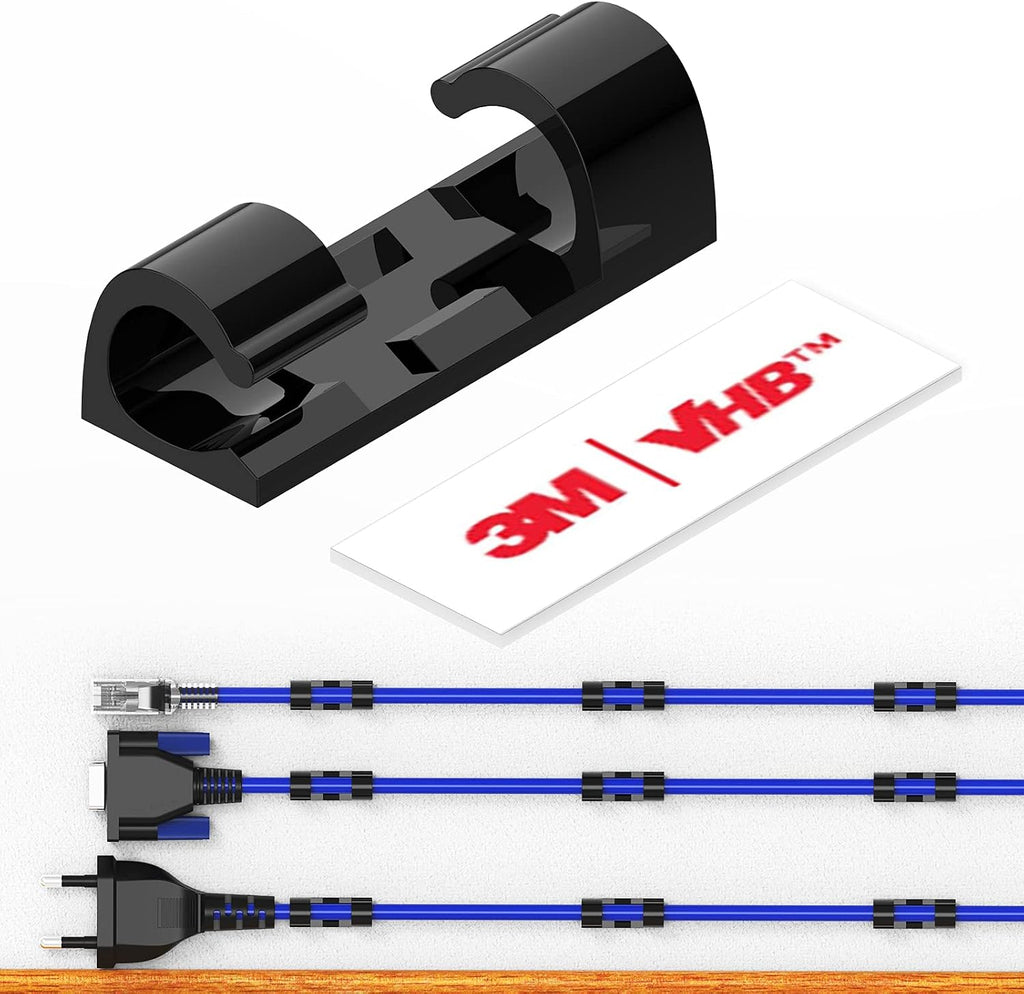 Cable Clips with Strong Self-Adhesive, XIAOXI Cord Organizer Cable Management Organizing Cords Wire for Car, Home and Office - 20 Pcs (Black)