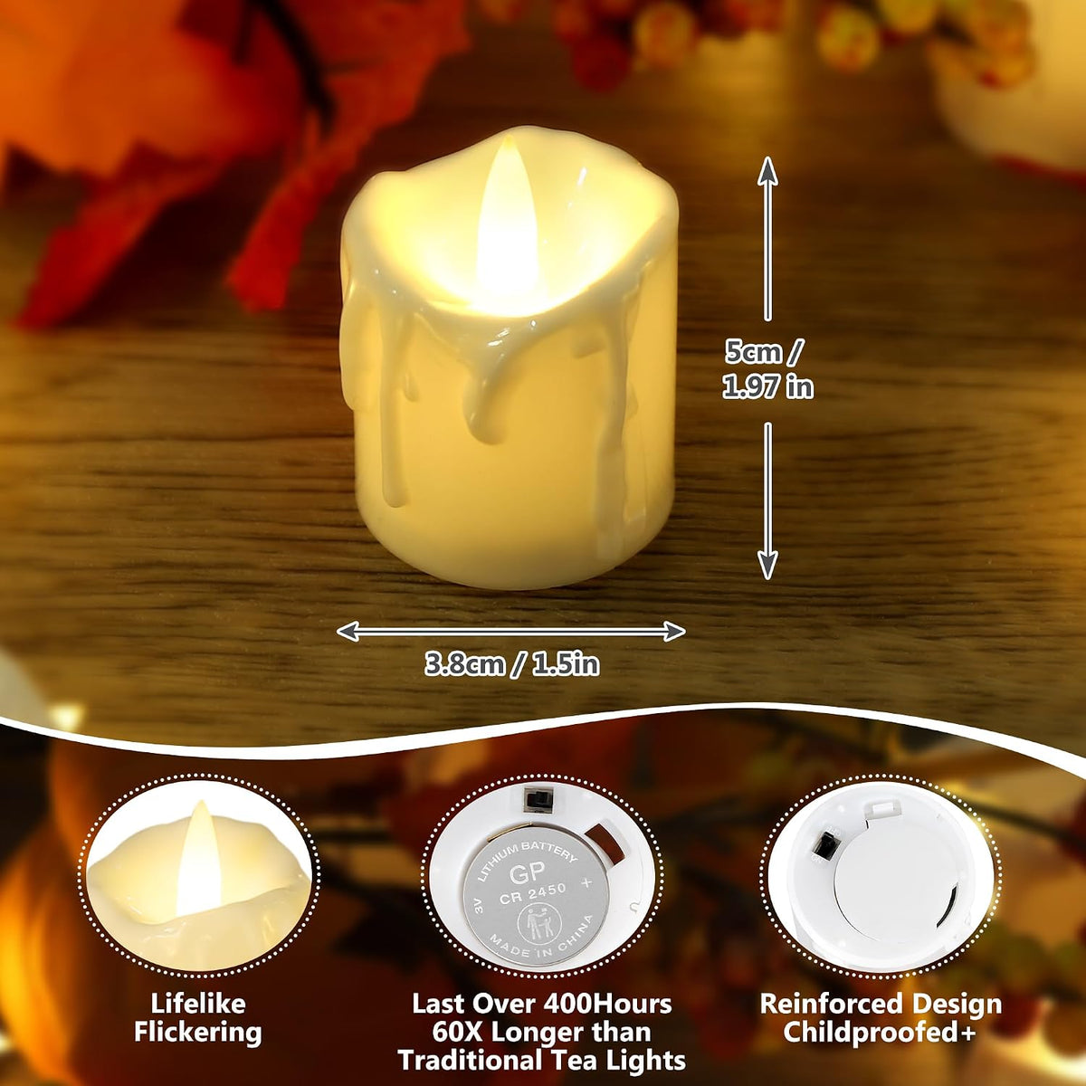 Topstone Flickering Flameless LED Tea Lights, Dimmable Battery Operated Fake Candles with Dual Remotes, Steady & Flicker Modes, 12 Pack Bulk for Christmas Halloween Holiday Decor