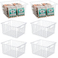 6 Pack Wire Storage Baskets for Organizing, Freezer Organizer Bins, Pantry Organization Bins Cabinets - Metal Basket Kitchen, Laundry, Fridge, Bathroom Countertop Organizer, Pearl White