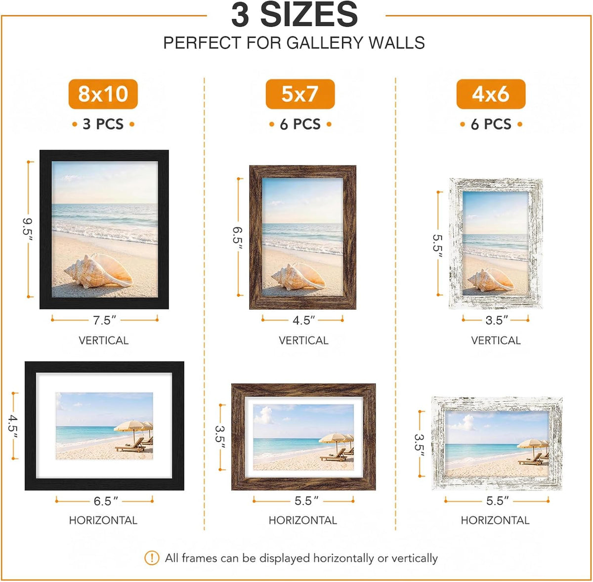 Pallene 15 Pack Gallery Wall Frame Set, Black, Brown, Distressed White