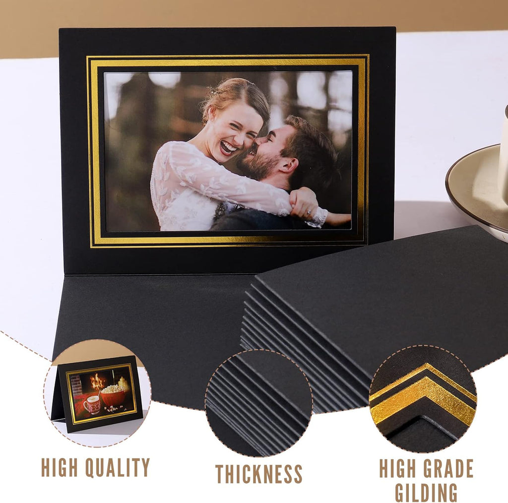 4x6 Photo Folder, Black Cardboard Picture Frame, Vertical Paper Photo Frame Cards Pack of 12