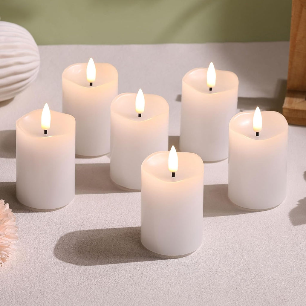 White Flameless Votive Candles with Remote Batteries Set of 6