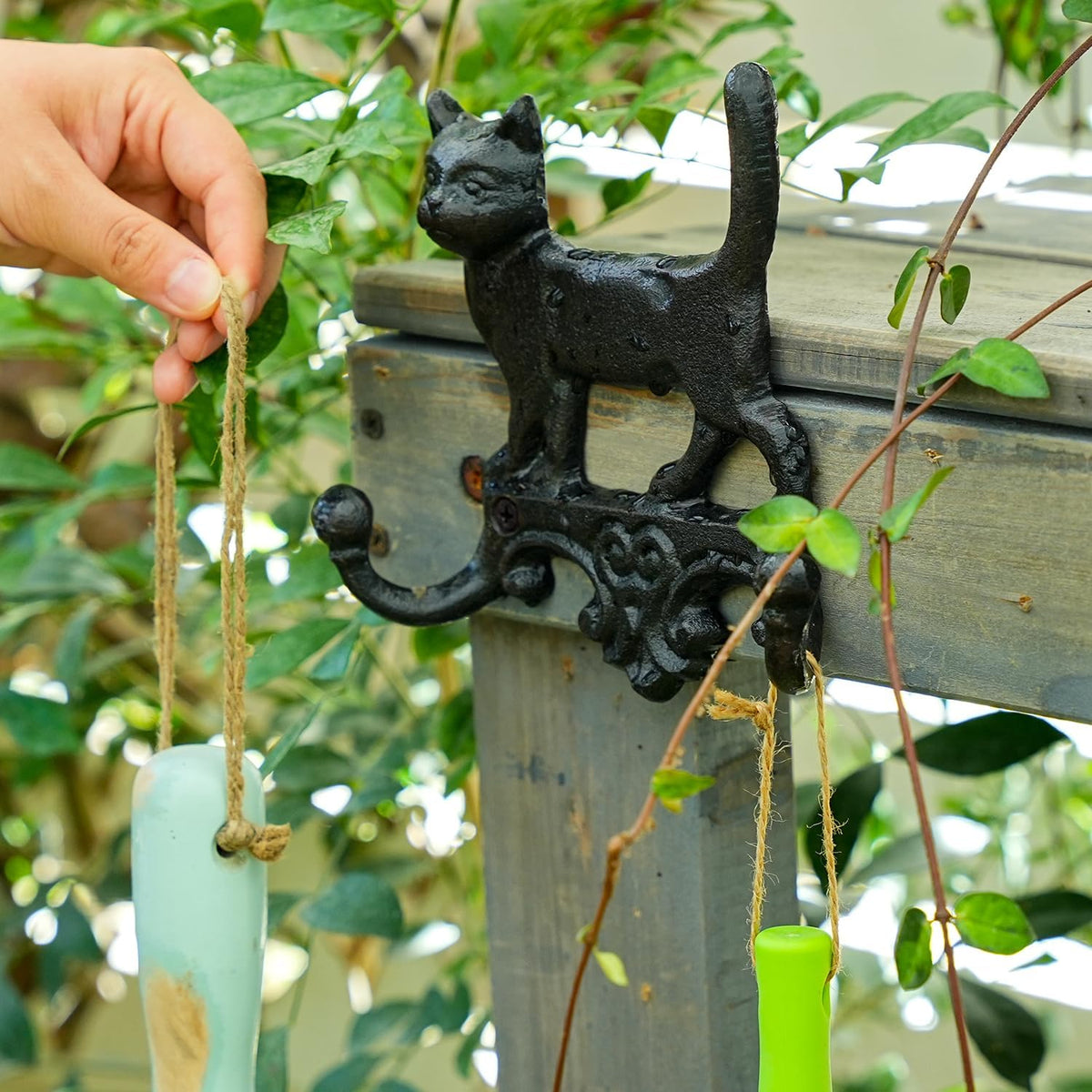 Sungmor Cast Iron Vintage Cat Wall Hooks - Rustic Heavy Duty Double Hooks
