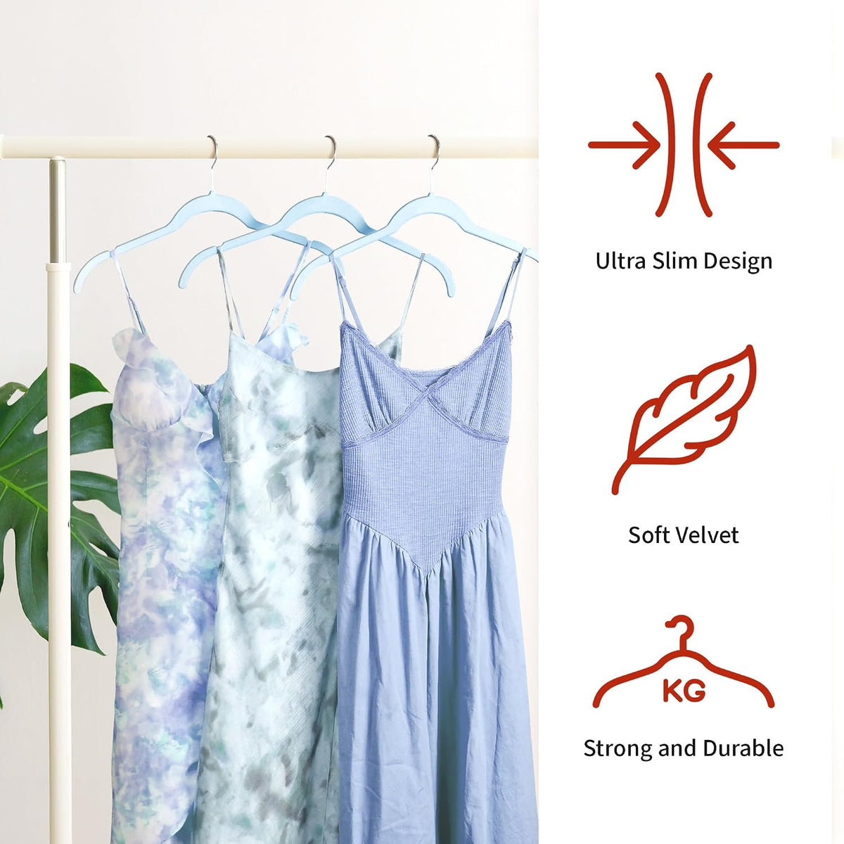 Sishynio Velvet Hangers 30 Pack, Non-Slip Slim Felt Clothes Hangers Blue