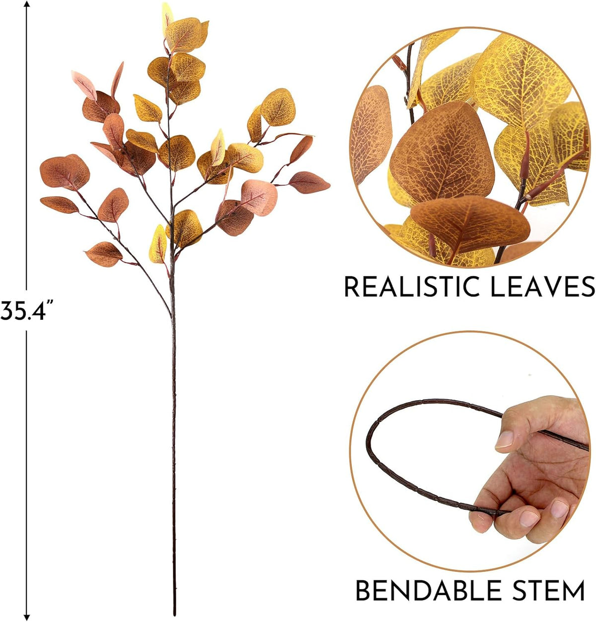 6 Pcs Fall Artificial Eucalyptus Stems Fall Decorations with Eucalyptus Leaf Branches for Indoor Home Autumn Festival Thanksgiving Decor(Mixed Dark Brown and Light Brown)