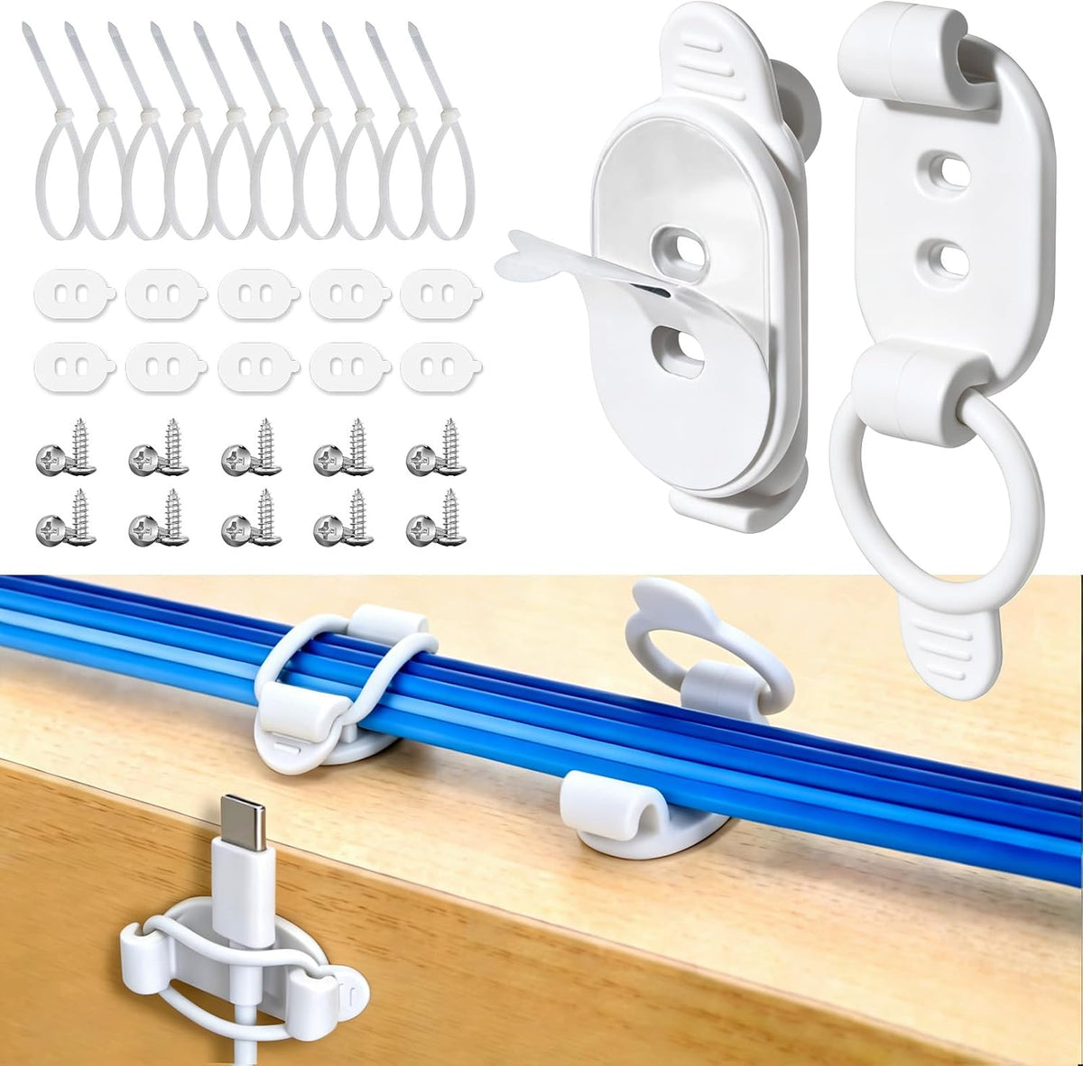 10 Pack Adhesive Cable Clips, Adjustable Cable Management Clips White