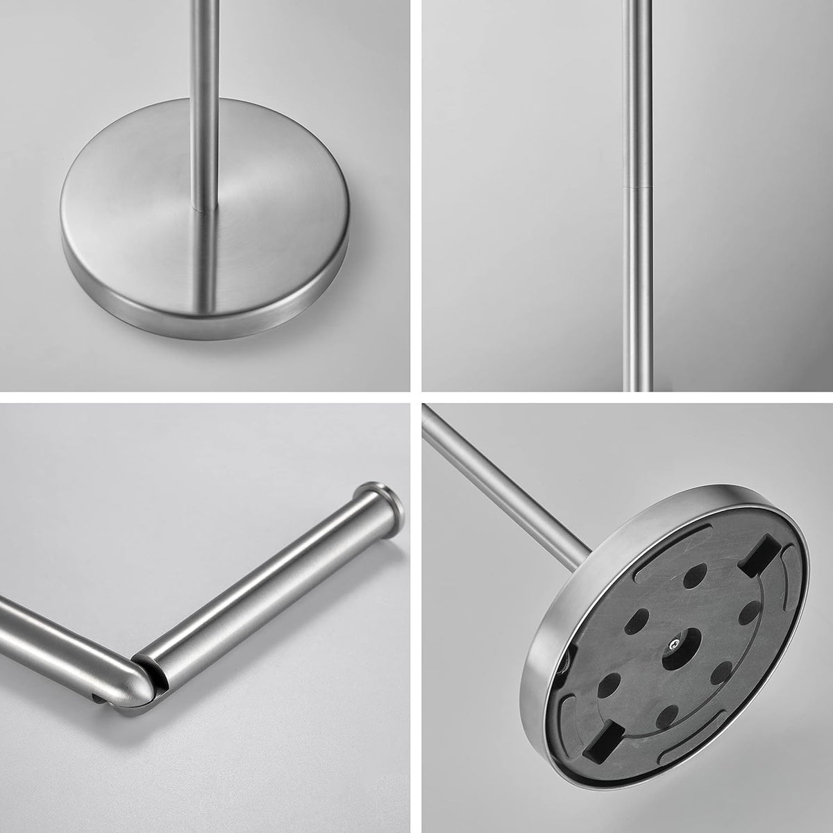 Foldable Toilet Paper Dispenser SUS304 Stainless Steel Free Standing Toilet Paper Holder Stand Modern Floor Bathroom Storage Freestanding 4 Rolls of Toilet Tissue Stand (Brushed Nickel Finish)