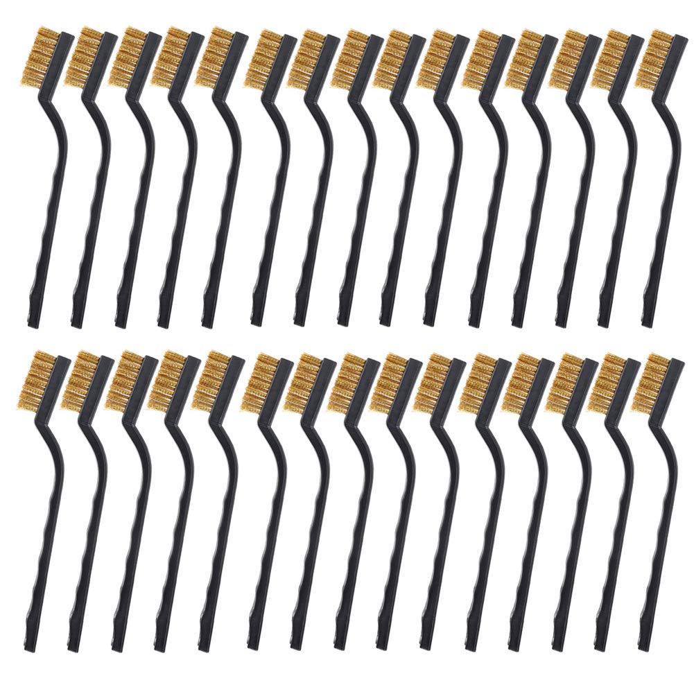 30PCS Mini Brass Wire Brush , Curved Handle, Masonry Brushes