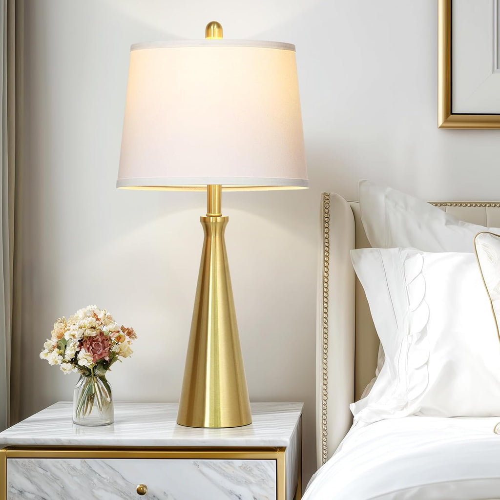 Rinweey 28" Modern Gold Touch Table Lamp Set of 2 for Living Room,Gold Bedside Lamps with USB A+C Ports - Gold Metal Table Lamp Set for Nightstand, End Table - 2 Bulbs Included