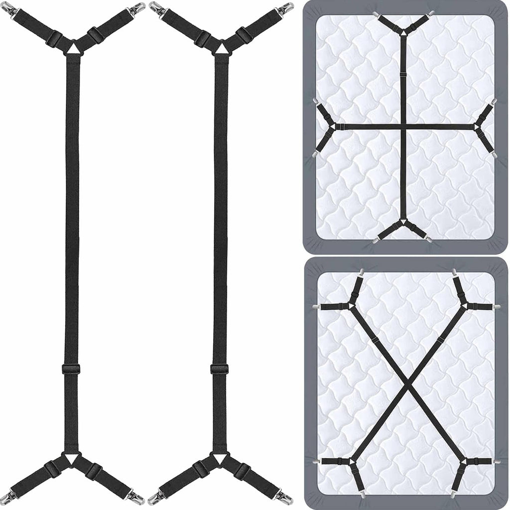 Bed Sheet Holder Straps - Sheet Straps Adjustable Bed Sheet Clips Fasteners Keep Sheets Stays in Place,2Pcs/Set Black