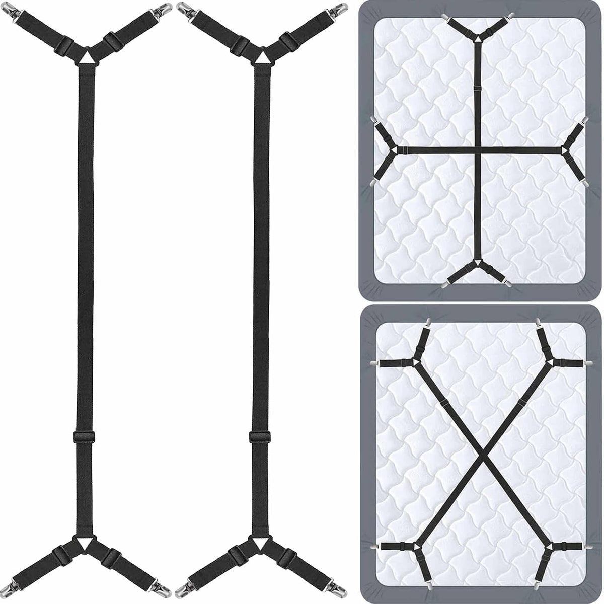 Bed Sheet Holder Straps - Sheet Straps Adjustable Bed Sheet Clips Fasteners Keep Sheets Stays in Place,2Pcs/Set Black