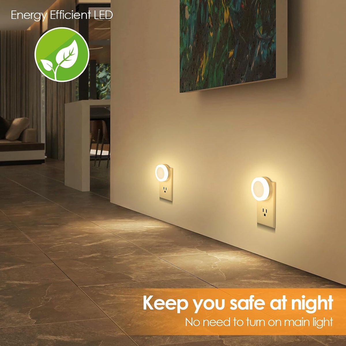 2-Pack LED Night Lights Plug in Dimmable, Dusk to Dawn Sensor 2700K