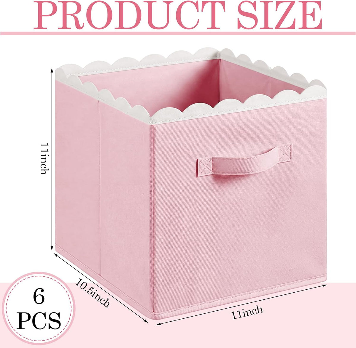 Yalikop 6 Pcs Pink Scalloped Cube Storage Bins 11 Inch Fabric Basket