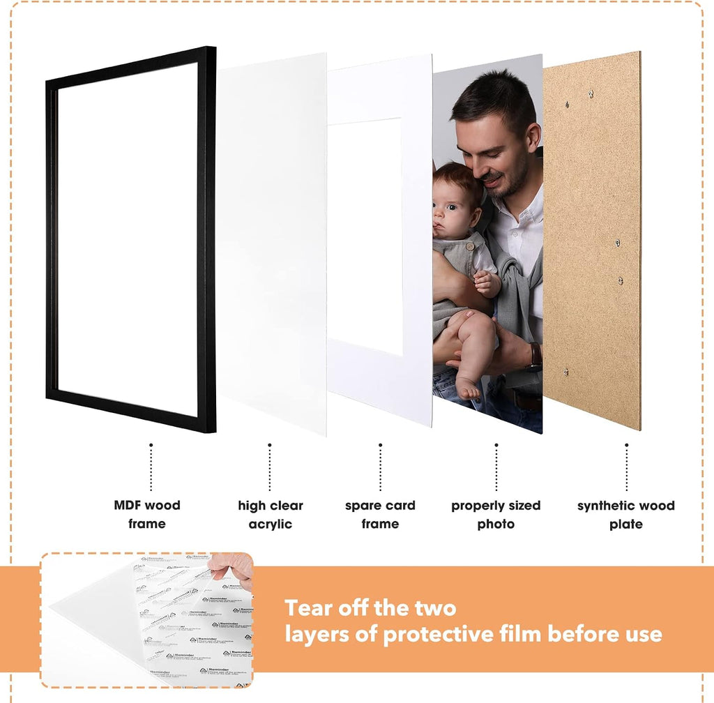 SYNTRIFIC 12x16 Black Picture Frames Set of 6, Matted to 8.5x11 with Mat