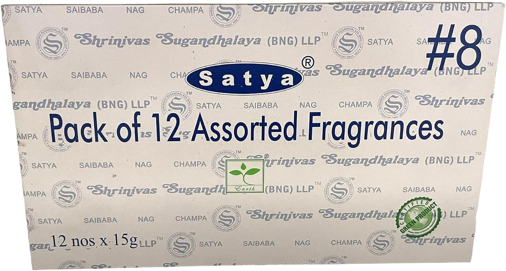 Satya Bangalore (BNG) Set of 12 NagChampa SuperHit CelestialBliss DivineBlessings ExoticRomance GoldenSunrise IndianRainforest MidnightBloom PurePatchouli GoodFortune Lotus Lily, VarietyPack08